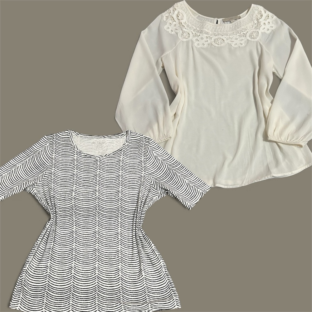 Lot of 2-by Chico’s & LOFT Cream Lace Detail Tops